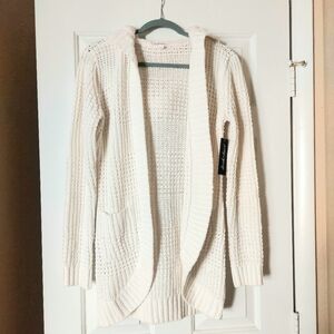 NWT Derek Heart Cream Open-Front Knit Cardigan Sweater